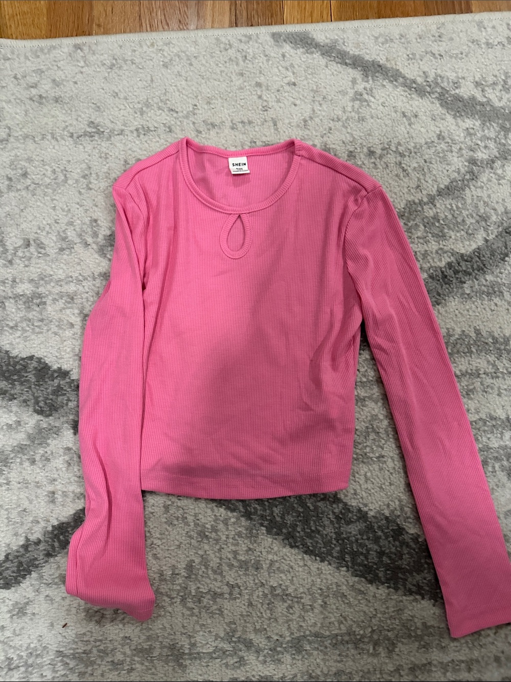 SHEIN Hot Pink Ribbed Long Sleeve Top with Keyhole